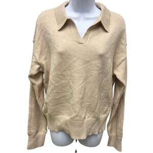 Thread & Supply Women's Cream Fuzzy Collar V-Neck Sweater - M